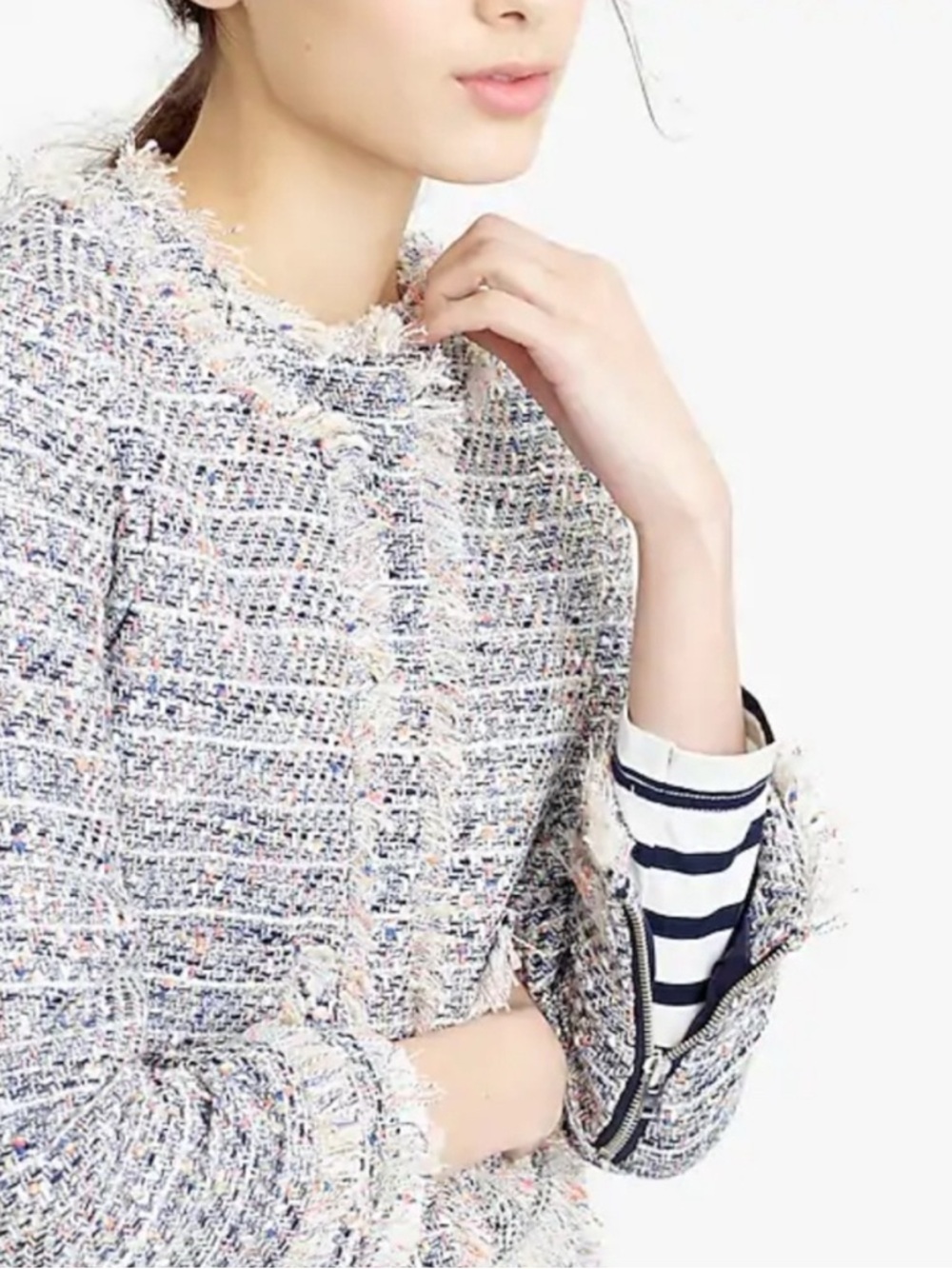 J.Crew Multicolor Tweed Lady Jacket Fringe Zip Detail Size 6 - Picture 4 of 6